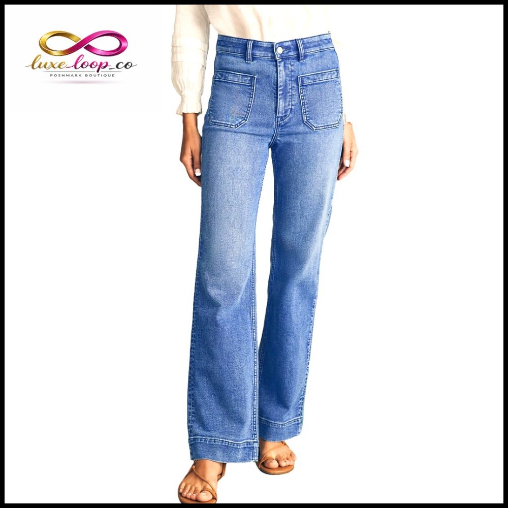 Wide Leg Jeans High Waisted Stretchy Straight Fit Loose Trendy Denim Pants